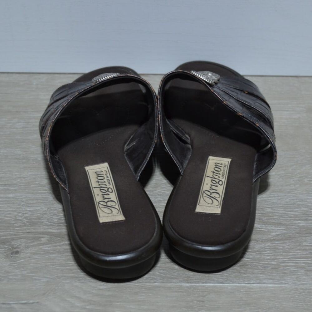 Brighton Woman's Brown Leather Croc-embossed Slide Sandals Size 8 - Picture 3 of 7